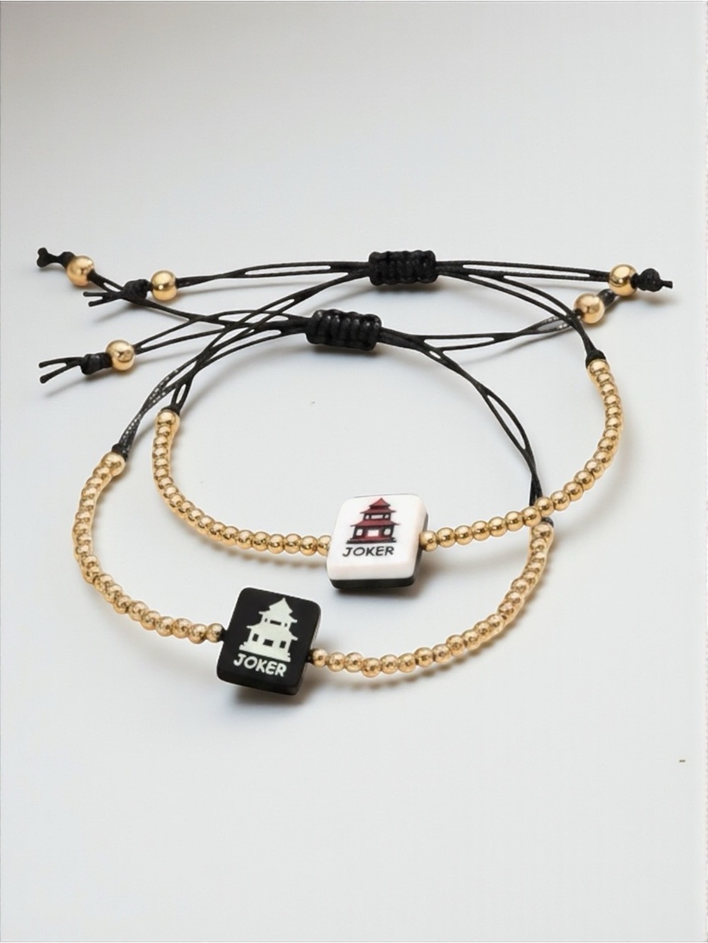 Mahjong Bracelet Joker Tile Beaded Adjustable Bracelet Gold Black NWT